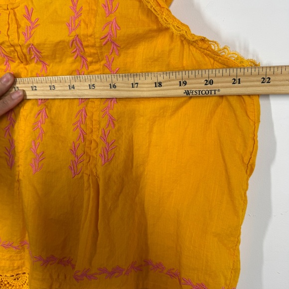 Maeve Anthropologie Mustard Yellow Embroidered Boho Tank Top Size L - Picture 6 of 13